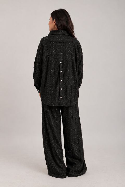 Distressed Shirt & Wide-Leg Pants Set