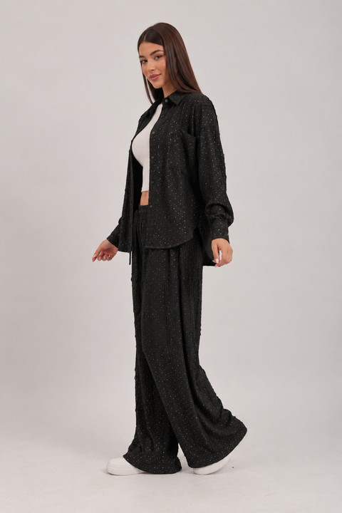 Distressed Shirt & Wide-Leg Pants Set