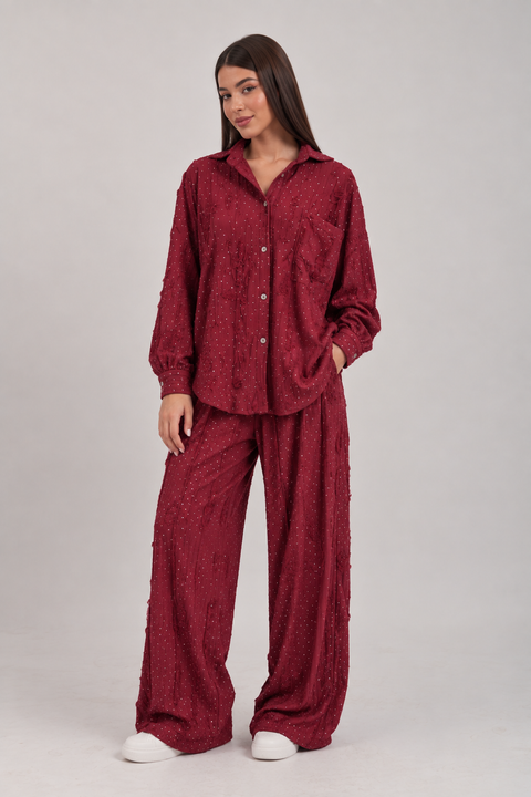 Distressed Shirt & Wide-Leg Pants Set