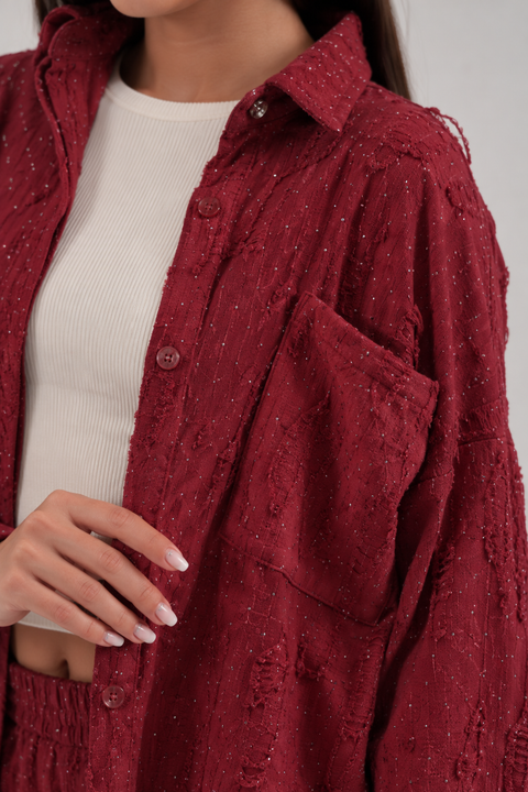 Distressed Shirt & Wide-Leg Pants Set