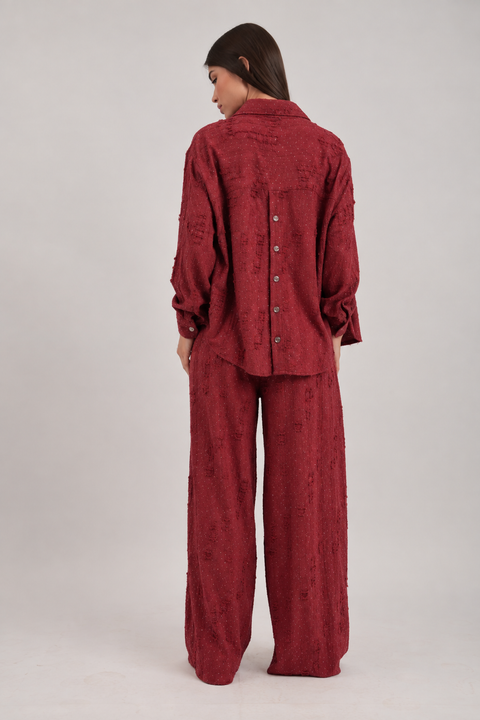 Distressed Shirt & Wide-Leg Pants Set
