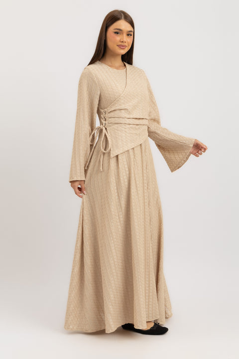 TEXTURED LACE-UP MAXI DRESS
