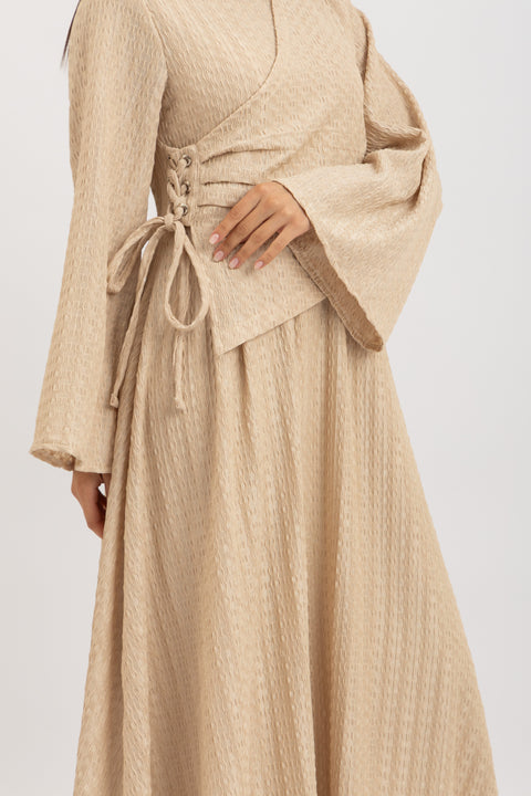 TEXTURED LACE-UP MAXI DRESS