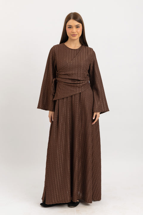 TEXTURED LACE-UP MAXI DRESS