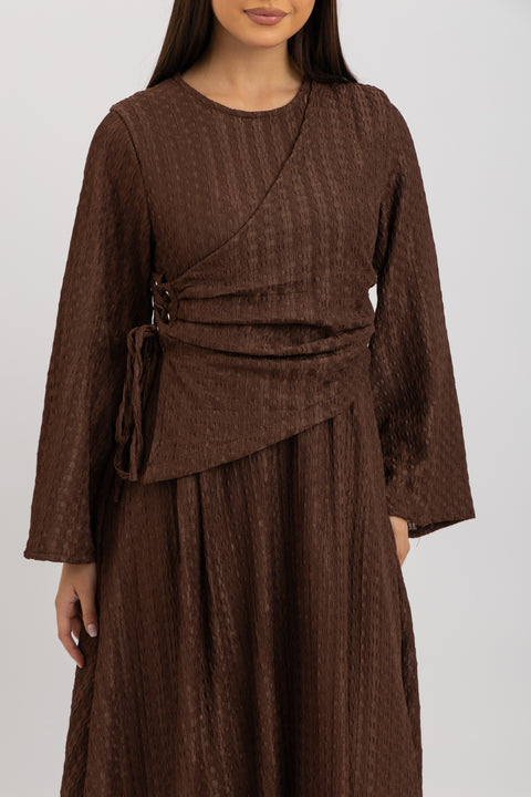TEXTURED LACE-UP MAXI DRESS