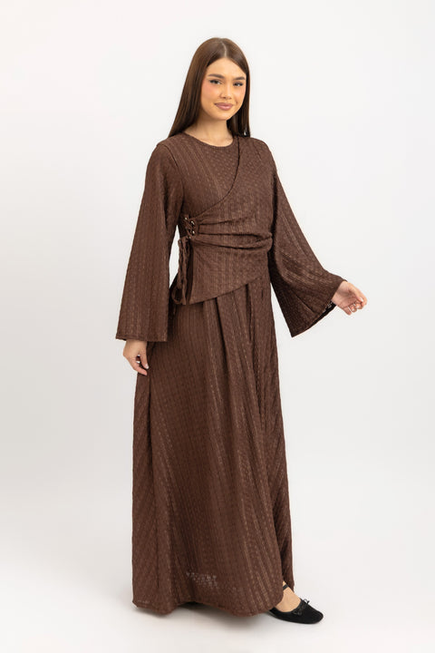 TEXTURED LACE-UP MAXI DRESS