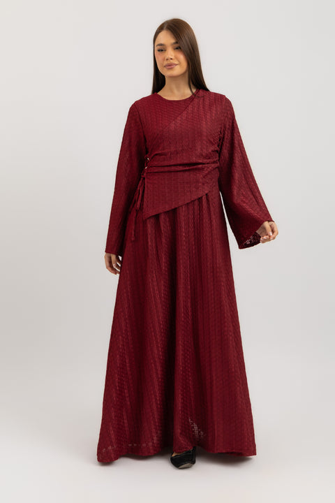 TEXTURED LACE-UP MAXI DRESS