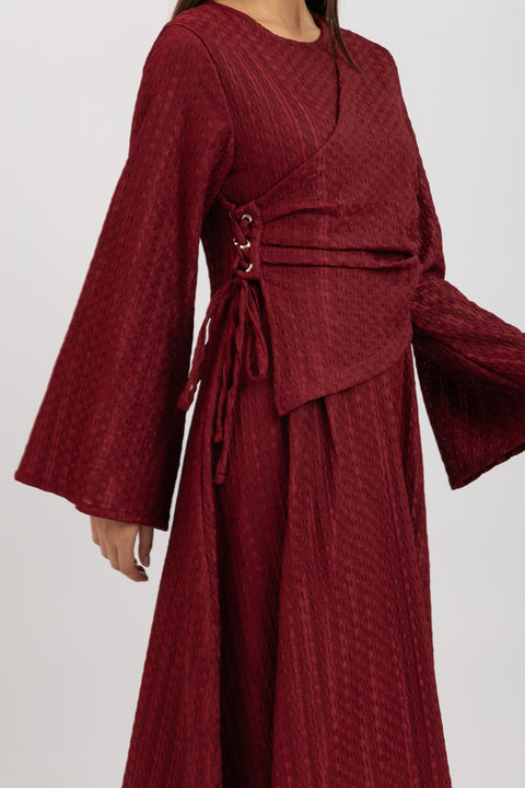 TEXTURED LACE-UP MAXI DRESS