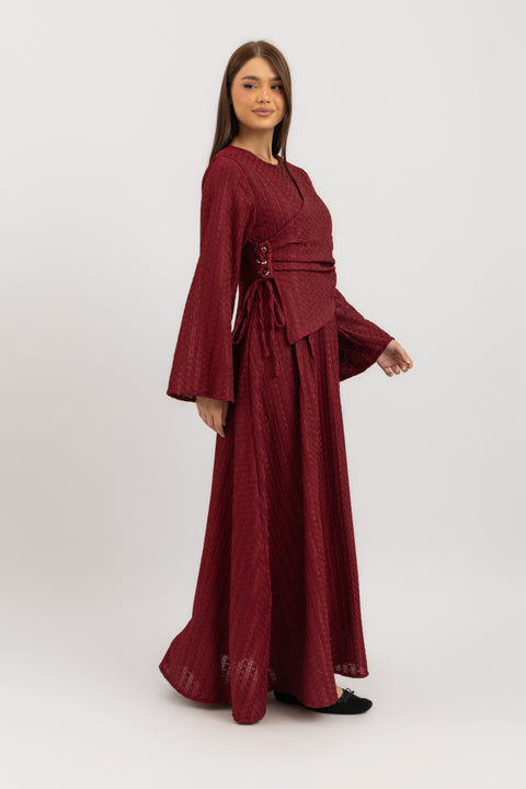 TEXTURED LACE-UP MAXI DRESS