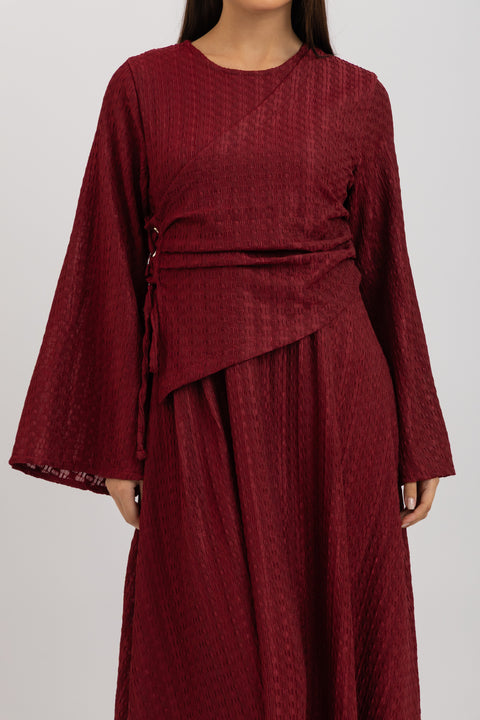 TEXTURED LACE-UP MAXI DRESS
