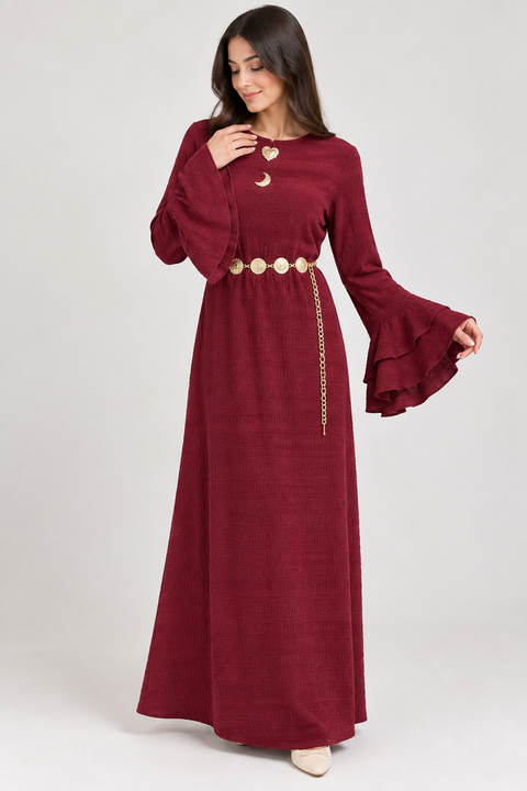 FLARED SLEEVE TEXTURED MAXI DRESS