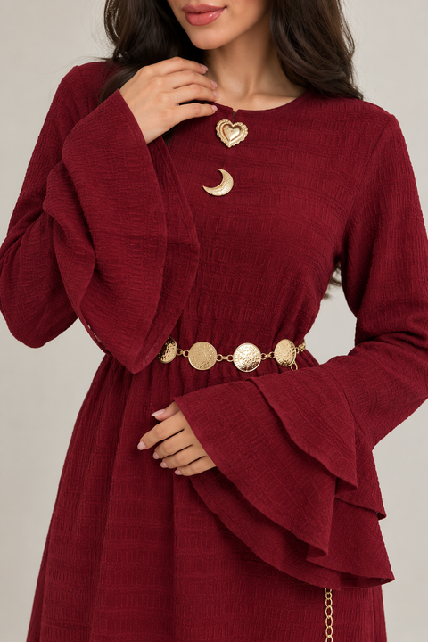FLARED SLEEVE TEXTURED MAXI DRESS