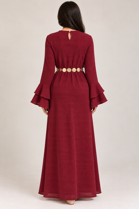 FLARED SLEEVE TEXTURED MAXI DRESS