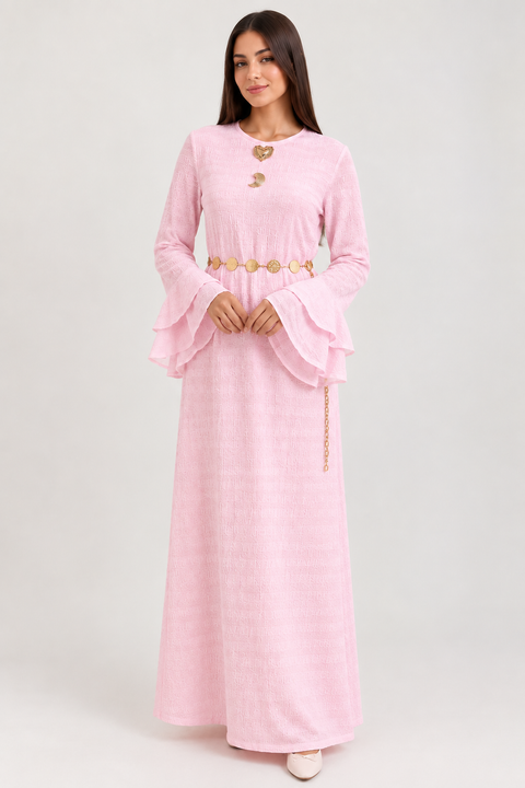 FLARED SLEEVE TEXTURED MAXI DRESS