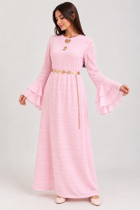 FLARED SLEEVE TEXTURED MAXI DRESS