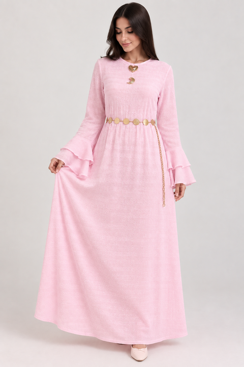 FLARED SLEEVE TEXTURED MAXI DRESS