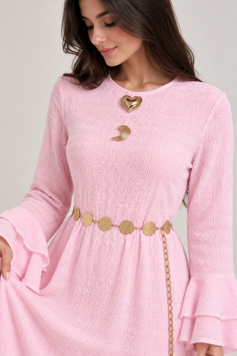 FLARED SLEEVE TEXTURED MAXI DRESS