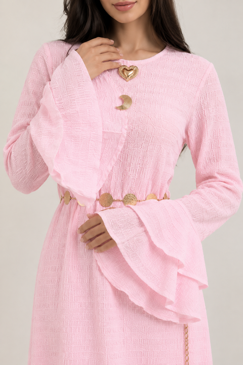FLARED SLEEVE TEXTURED MAXI DRESS