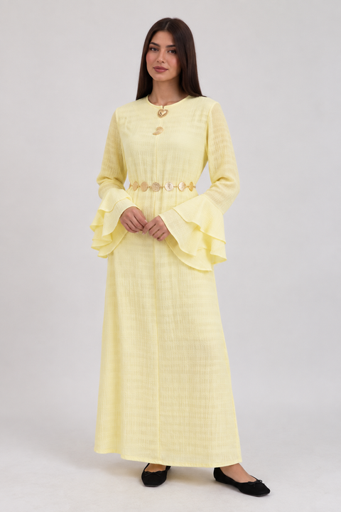 FLARED SLEEVE TEXTURED MAXI DRESS