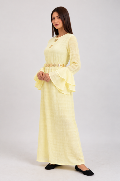 FLARED SLEEVE TEXTURED MAXI DRESS