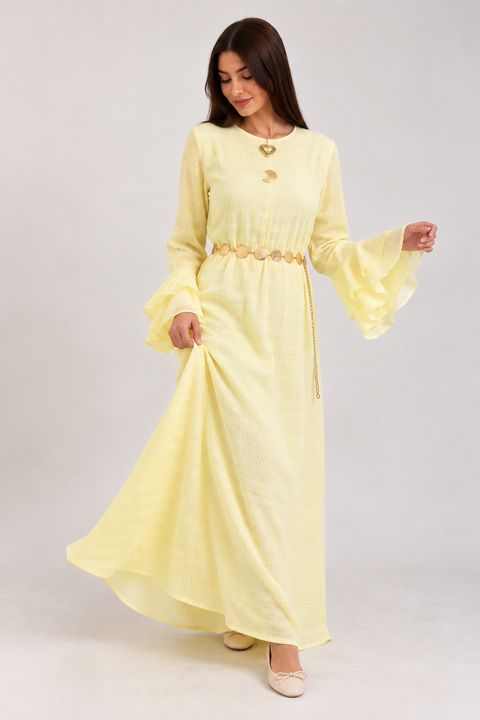 FLARED SLEEVE TEXTURED MAXI DRESS