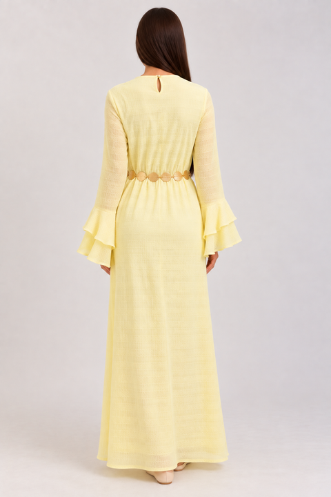 FLARED SLEEVE TEXTURED MAXI DRESS