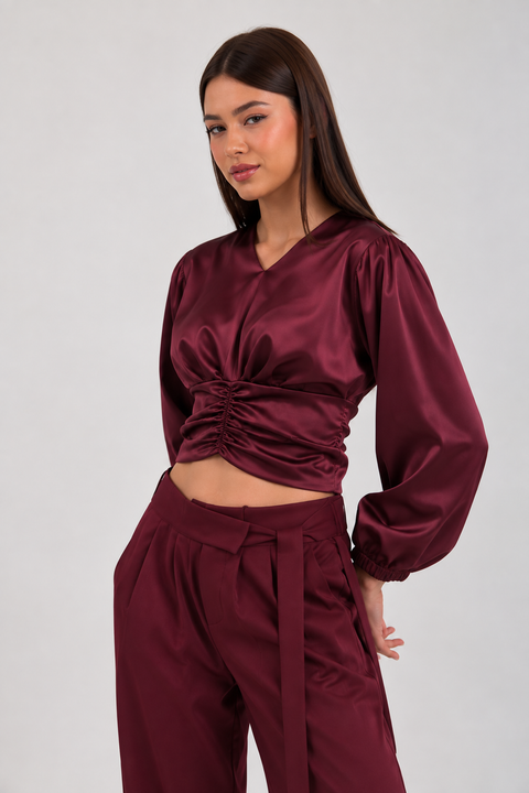 Ruched Satin Blouse